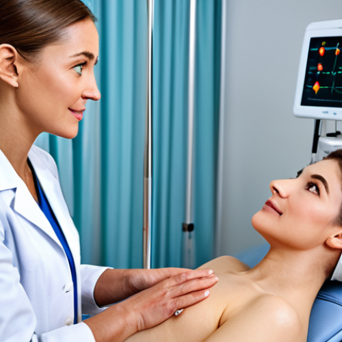 Home 9 **
"A professional dermatologist in a modest clinic setting, discussing laser skin treatment options with a fully clothed female patient. Focus on the doctor's confident and reassuring expression. Modern medical equipment in the background, appropriate attire, safe for work, perfect anatomy, natural proportions, professional photograph, high quality, family-friendly."
**