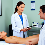 혈관 레이저 치료 - **

"A dermatologist explaining laser vein treatment to a woman, modern clinic setting, medical diag...