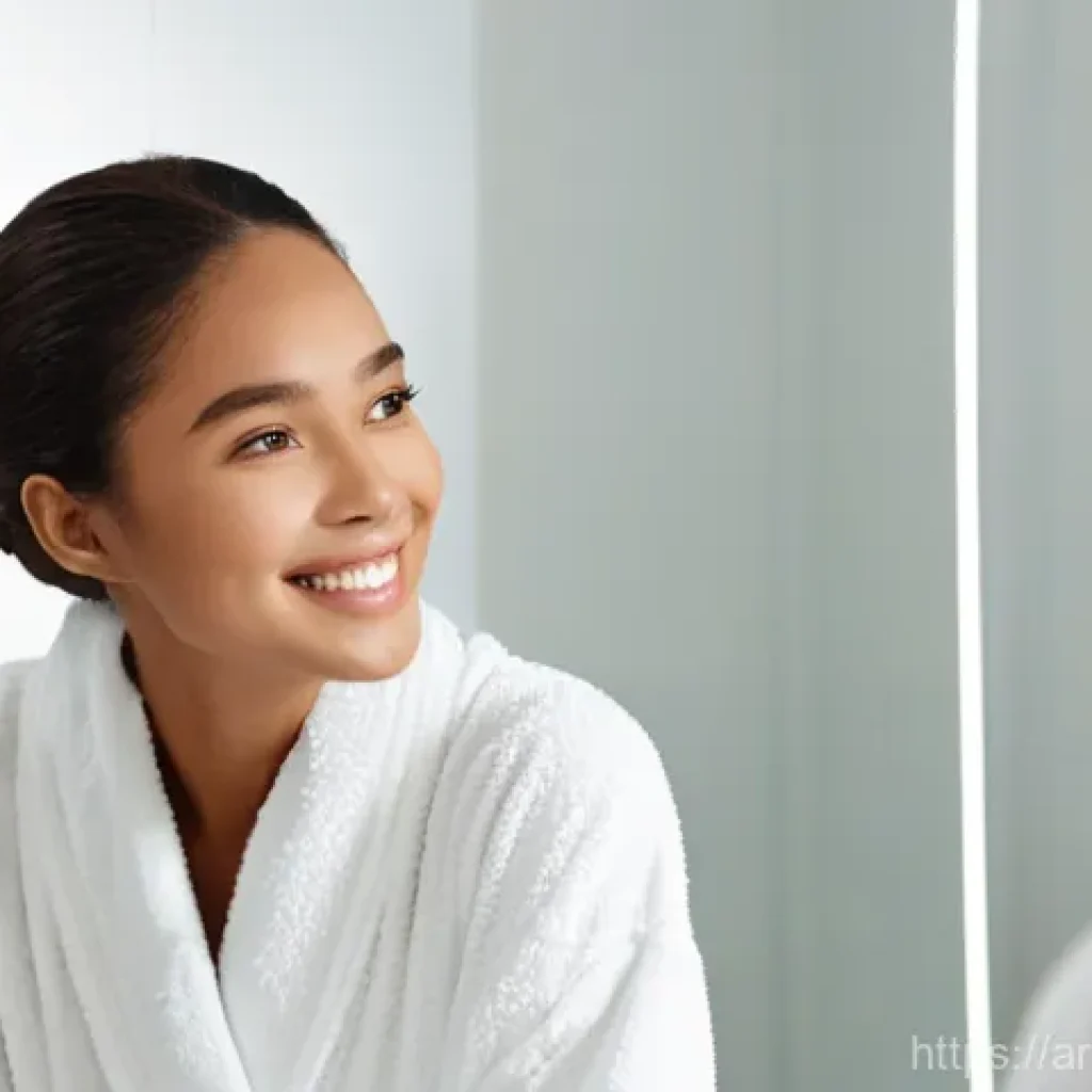 여드름 전용 스킨케어 추천 - **Prompt:** "A young woman (18-25 years old) with radiant, clear, and healthy skin, gazing confident...