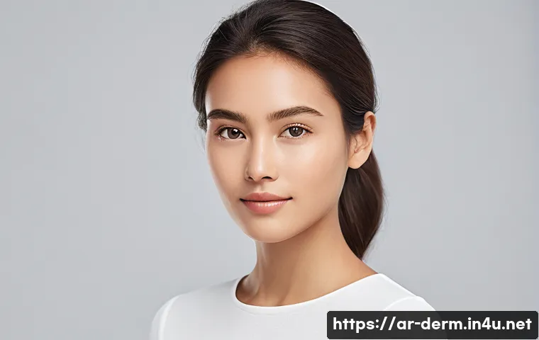 피부 장벽 개선 성분 - A serene and confident young woman, aged 28-35, with a healthy, radiant complexion. Her skin glows s...