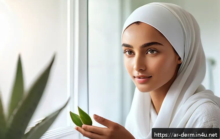 피부 건강 유지 팁 - A serene Middle Eastern woman with flawless, hydrated skin wearing a modest light-colored hijab and ...