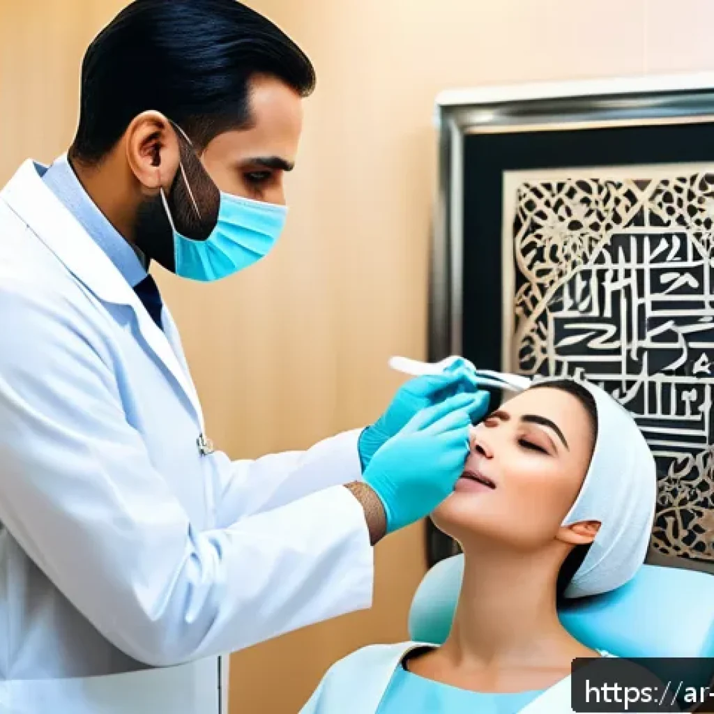 피부과와 성형외과 차이 - A professional dermatologist clinic scene in a modern Riyadh hospital, featuring a confident male de...