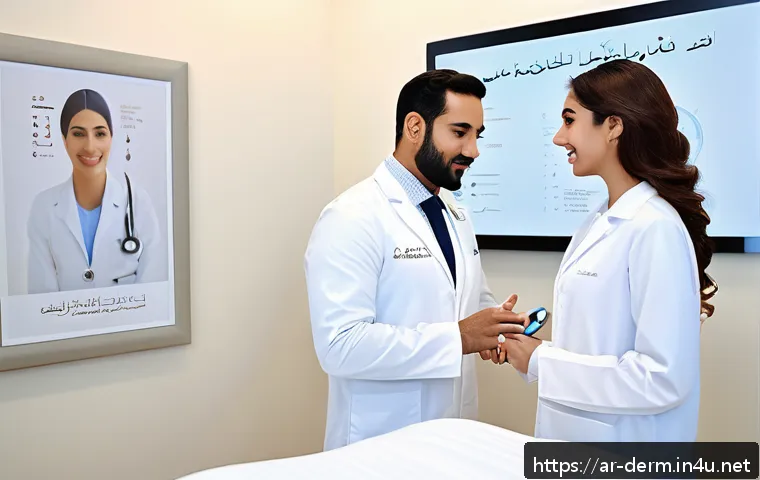 피부과 시술 리뷰 사이트 - A modern dermatology clinic interior in Riyadh, Saudi Arabia, featuring advanced laser equipment and...