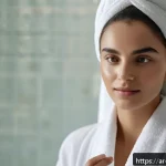 Home 20 민감 피부에 좋은 세럼 - A serene Middle Eastern woman with sensitive skin applying a lightweight serum on her face in a soft...