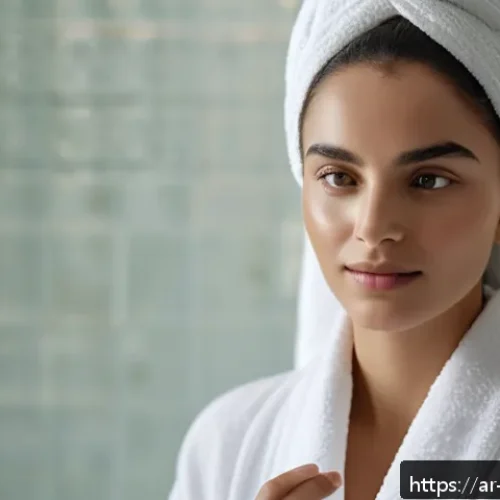 Home 32 민감 피부에 좋은 세럼 - A serene Middle Eastern woman with sensitive skin applying a lightweight serum on her face in a soft...
